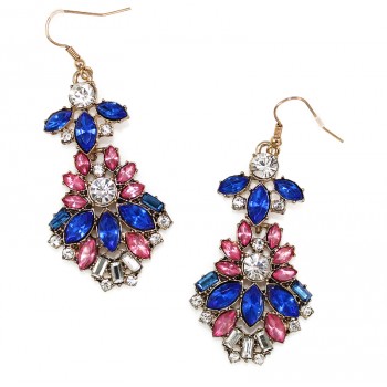 Isla Azure and Pink Crystal Floral Marquise Earrings
